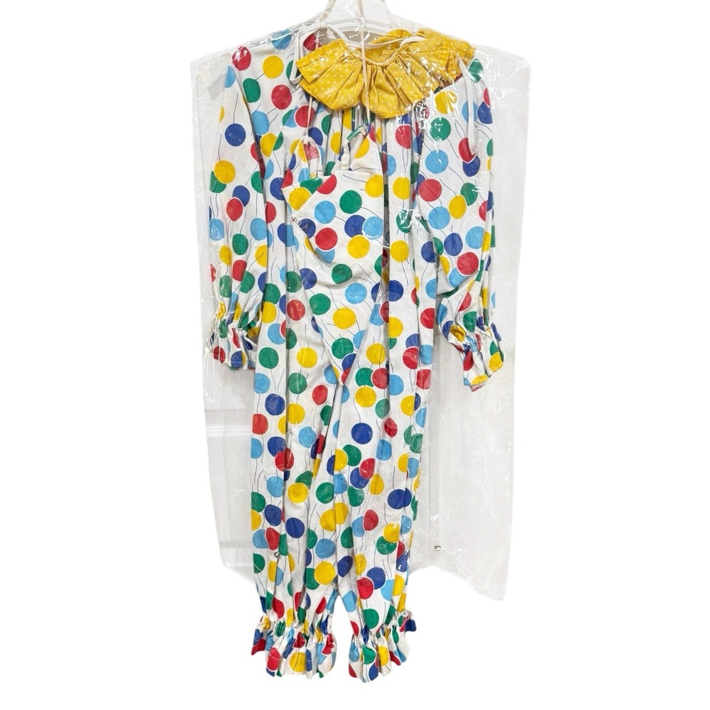 Vintage 1970s Handmade Clown Costume Halloween Circus Youth M Rainbow Polkadot